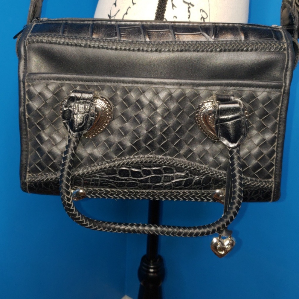 EUC Black Woven/Braided Conv. Shoulder Bag/Satchel
